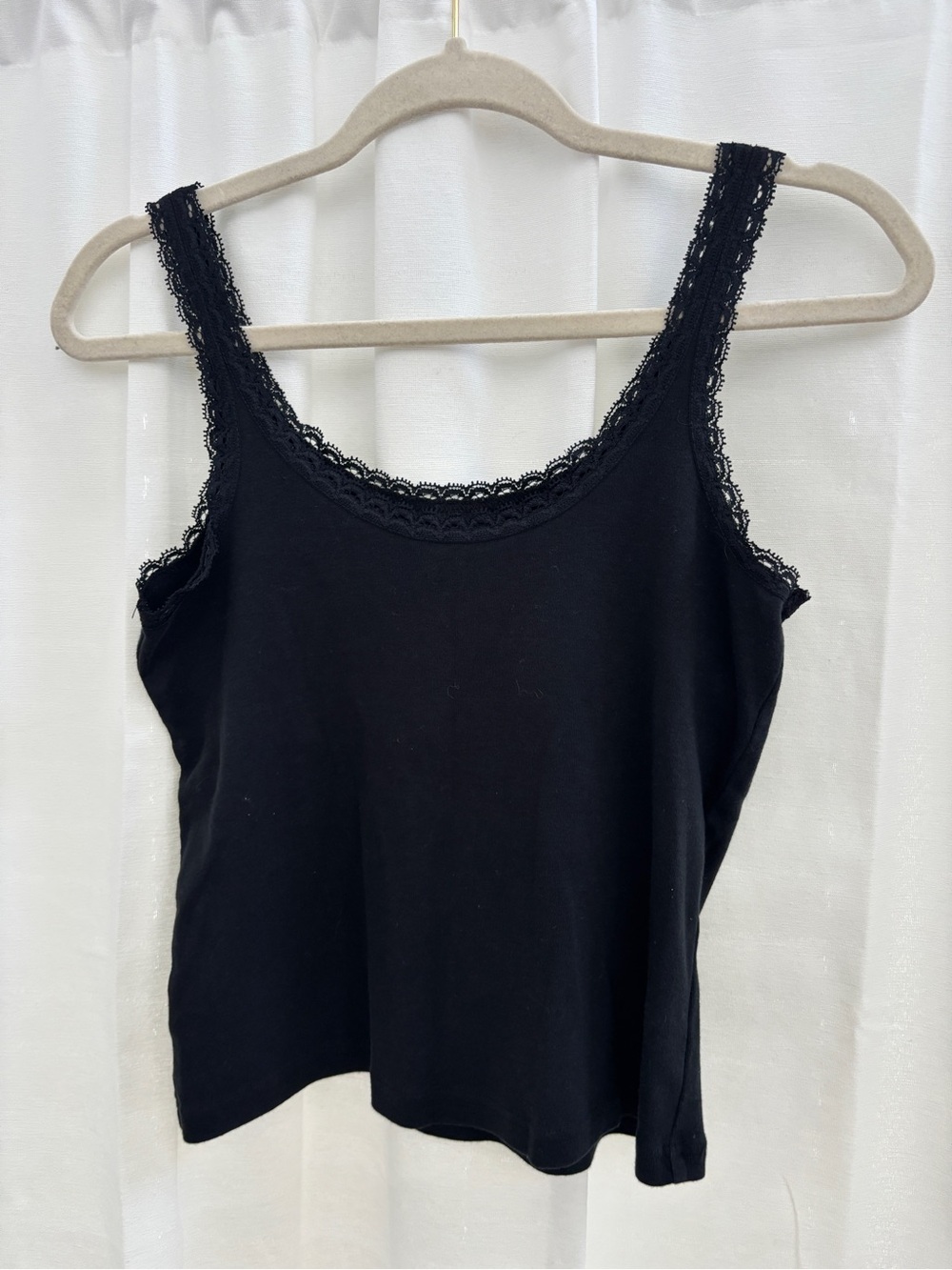 Black Lace-Trim Tank Top